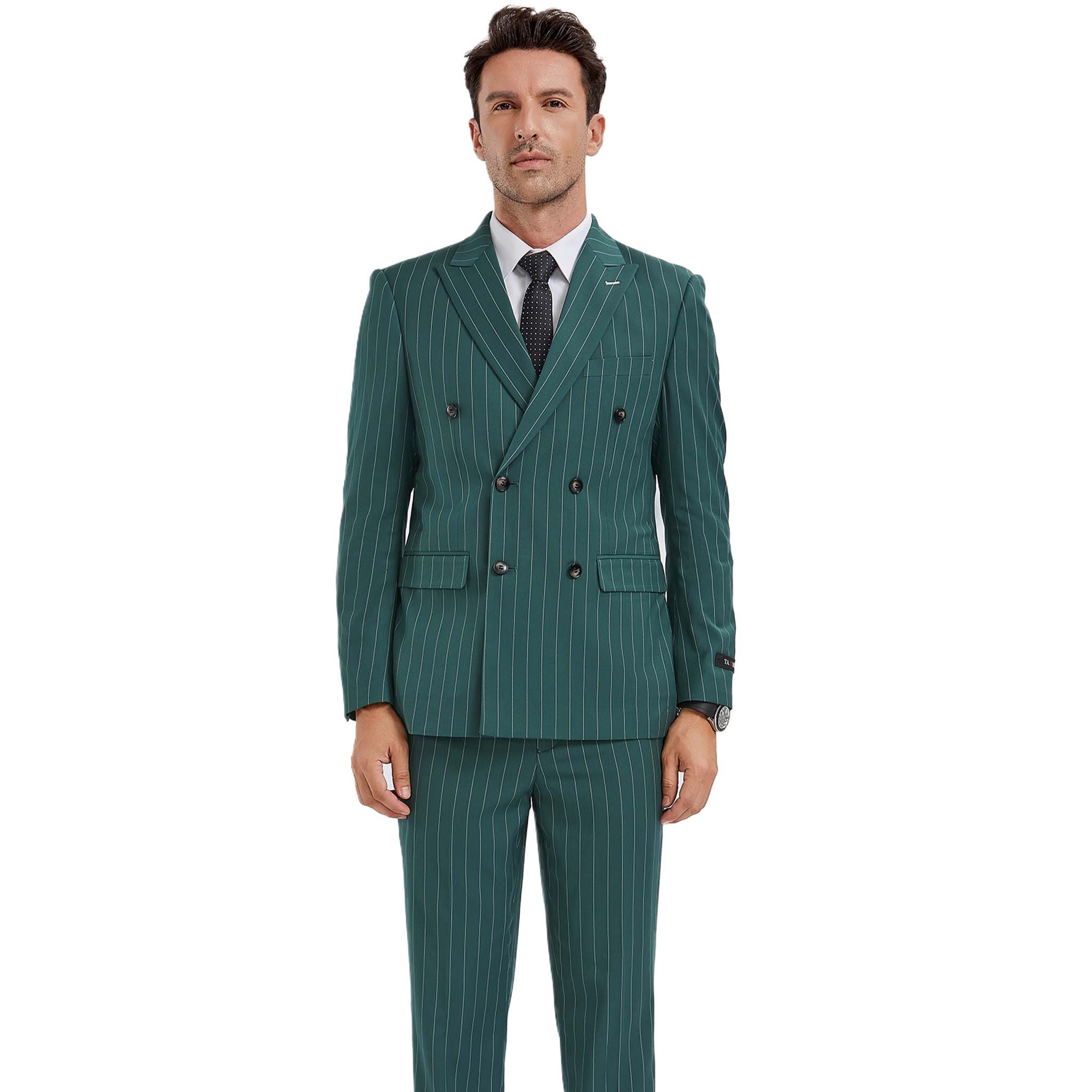 Skinny Fit Green Pinstripe D.B. Suit