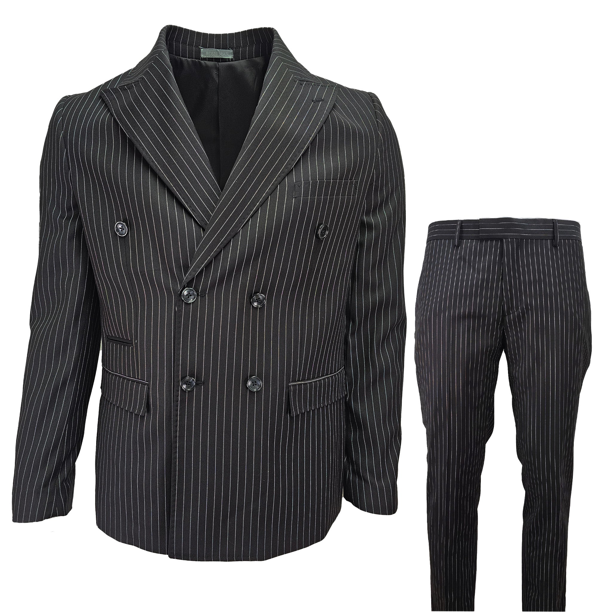 Black Slim Fit Pinstripe D.B. Suit