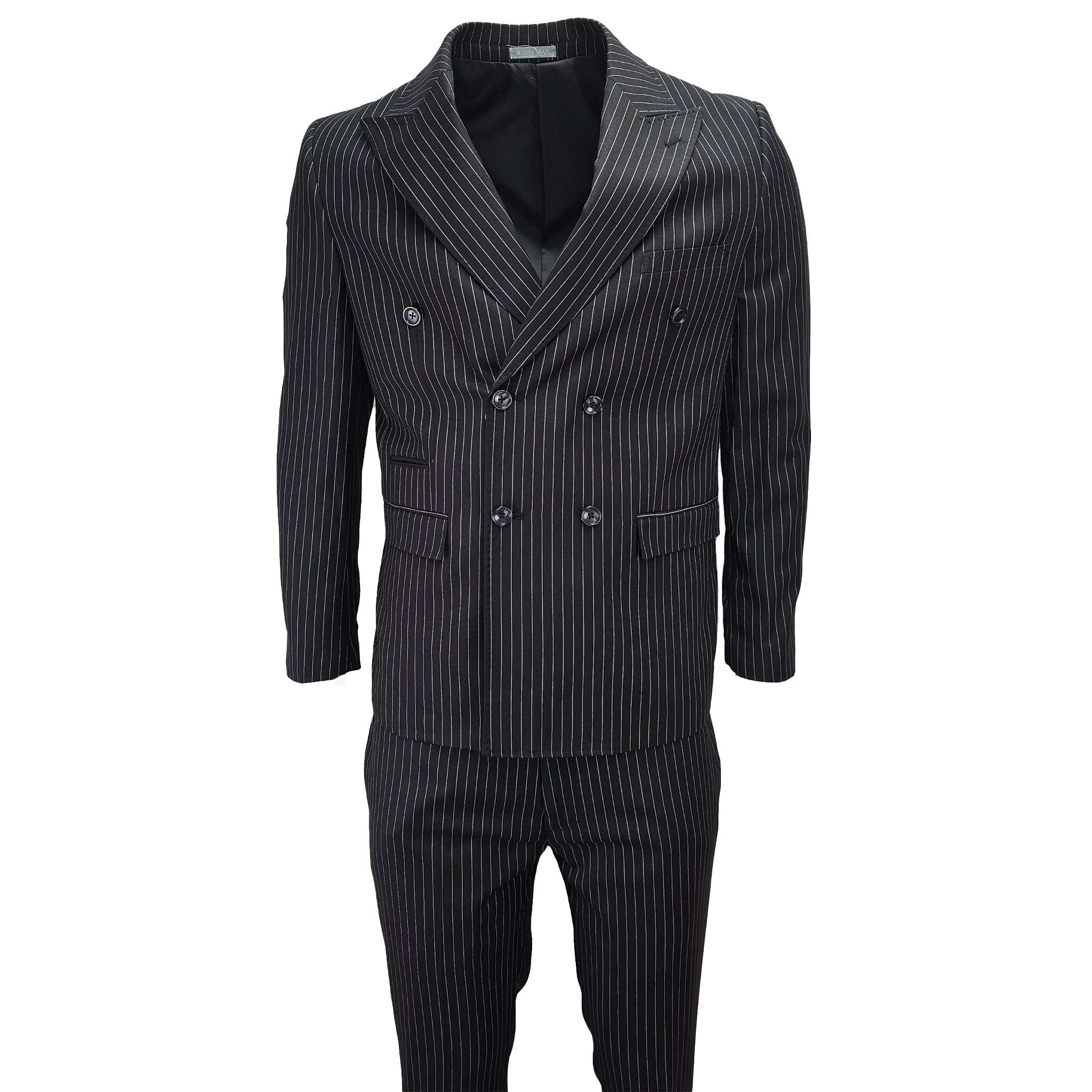 Black Slim Fit Pinstripe D.B. Suit