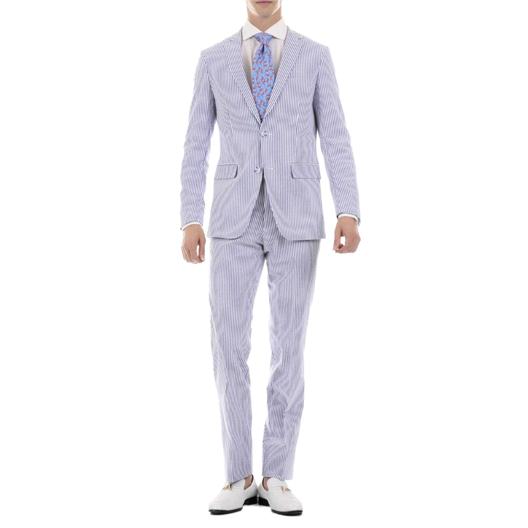 Modern Fit Blue Seersucker Suit