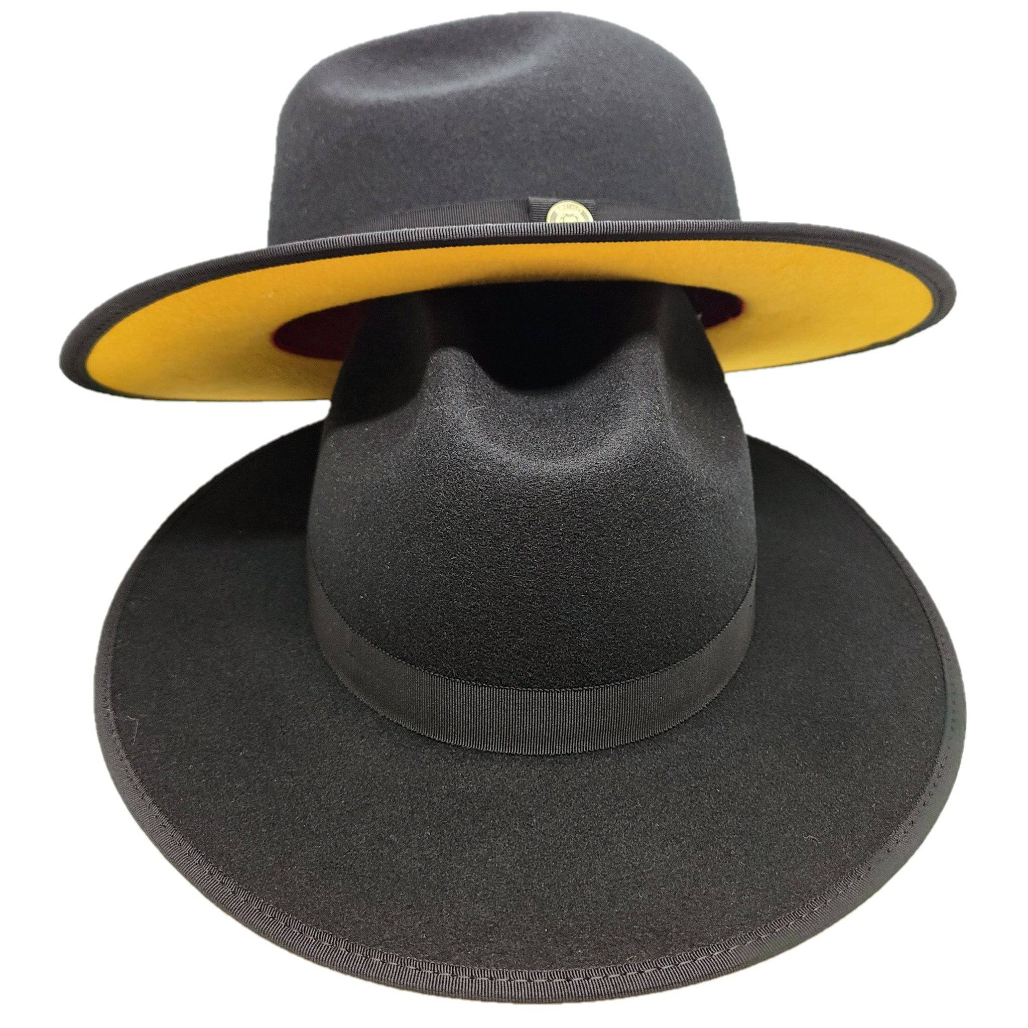 Wide Brim Wool Color Bottom Hat - The Monarch Black/Gold