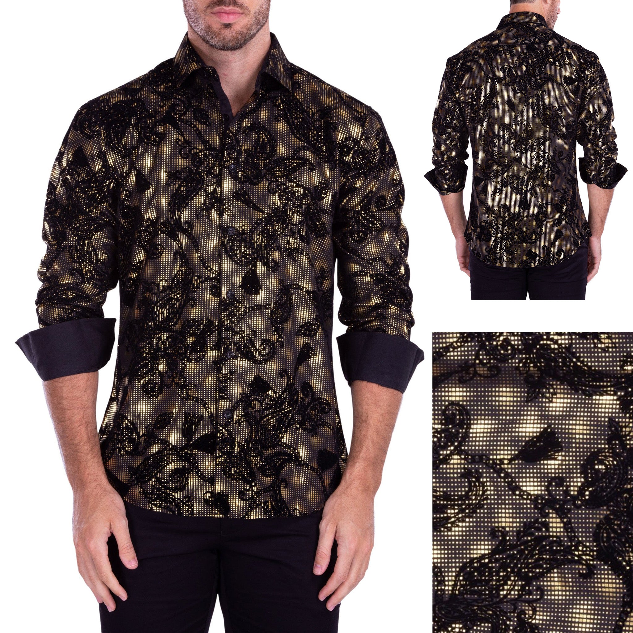 Gold Foil Print Fashion Shirt for Men | D&K SUIT DISCOUNTERS